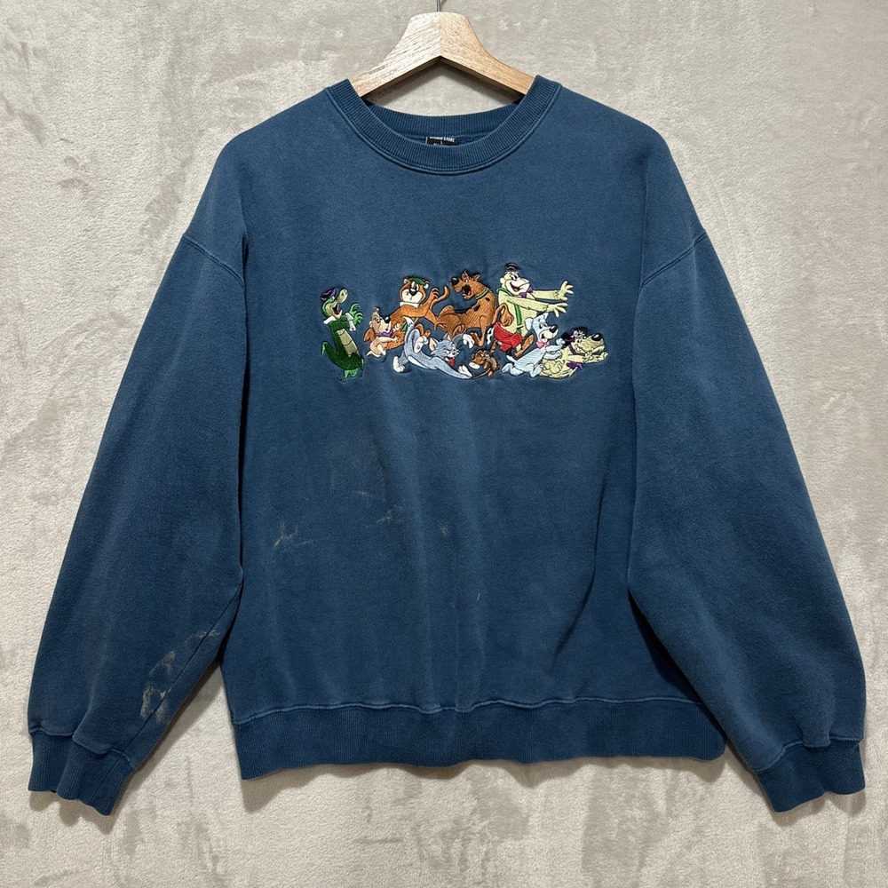 Vintage 90s Warner Bros Embroidered Character Crewneck Sweater Navy Dark Blue L